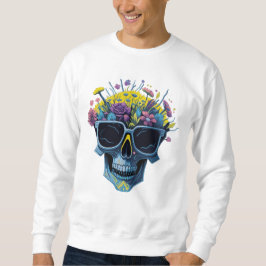 Sudadera Calavera retro con gafas de sol y flores | Amarill