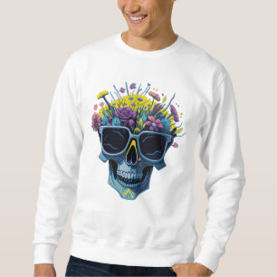 Sudadera Calavera retro con gafas de sol y flores   Amarill