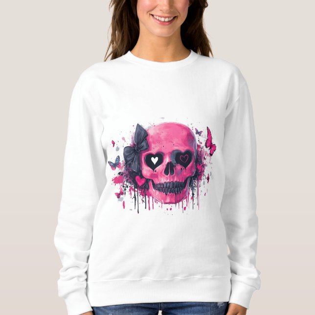 Sudadera Calavera rosa con mariposas y corazones (Anverso)