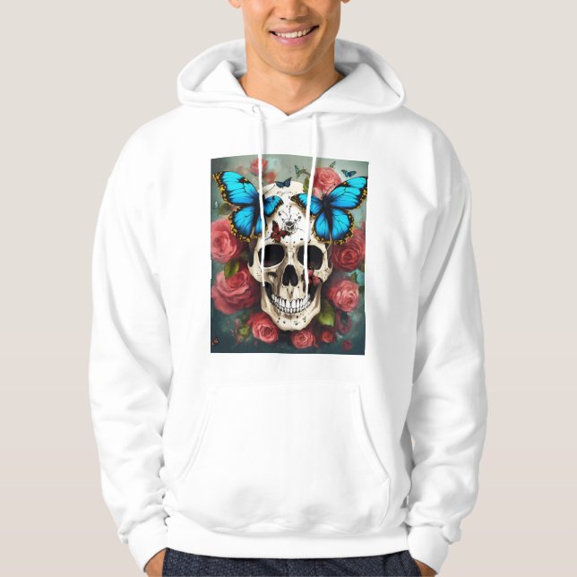 Sudadera Calavera Steampunk con Pelo Afro de Mariposa (Anverso)