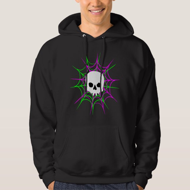 Sudadera Calavera y telarañas (Negro Rosa Verde) (Anverso)