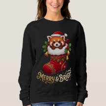 Calcetín de Navidad de Panda Rojo Alegre y Brillan