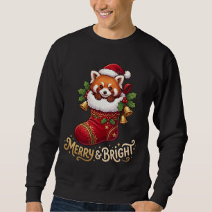 Sudadera Calcetín de Navidad de Panda Rojo Alegre y Brillan