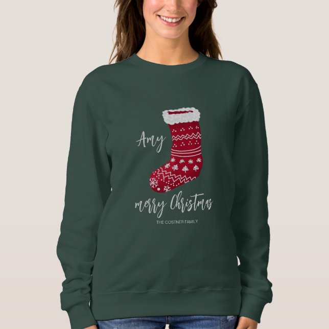 Sudadera Calcetín de Navidad rojo con apellido (Anverso)