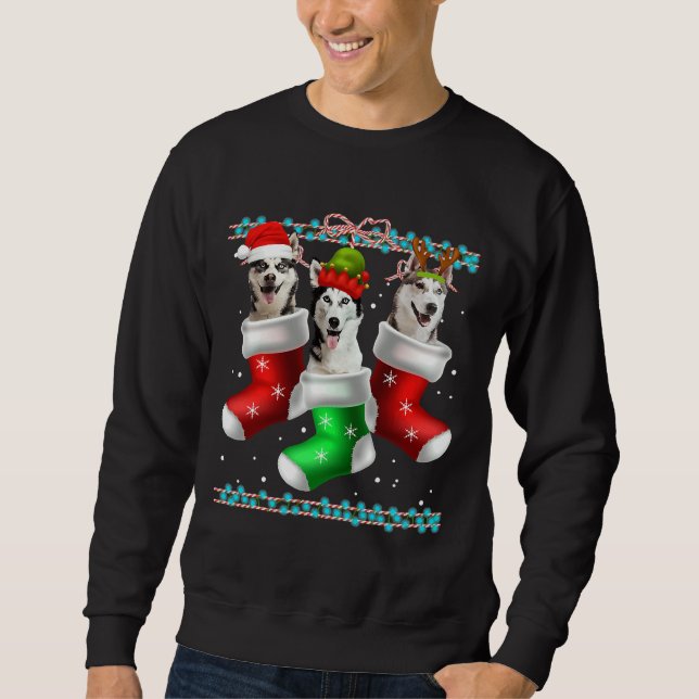 Sudadera Calcetines de Navidades Husky Siberiano Perro (Anverso)