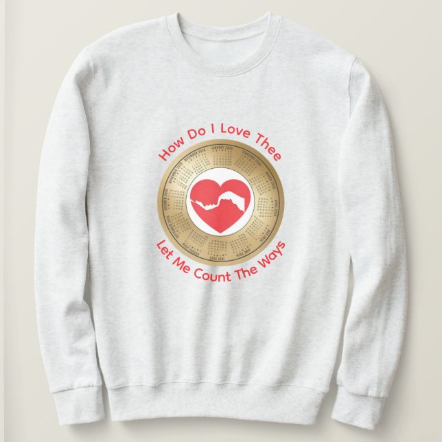 Sudadera Calendario de Amantes 2026 Cómo Te Amo (Anverso del diseño)