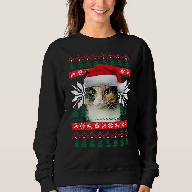 Sudadera Calico Cat Ugly Navidades Sweet Style Santa Hat (Anverso)