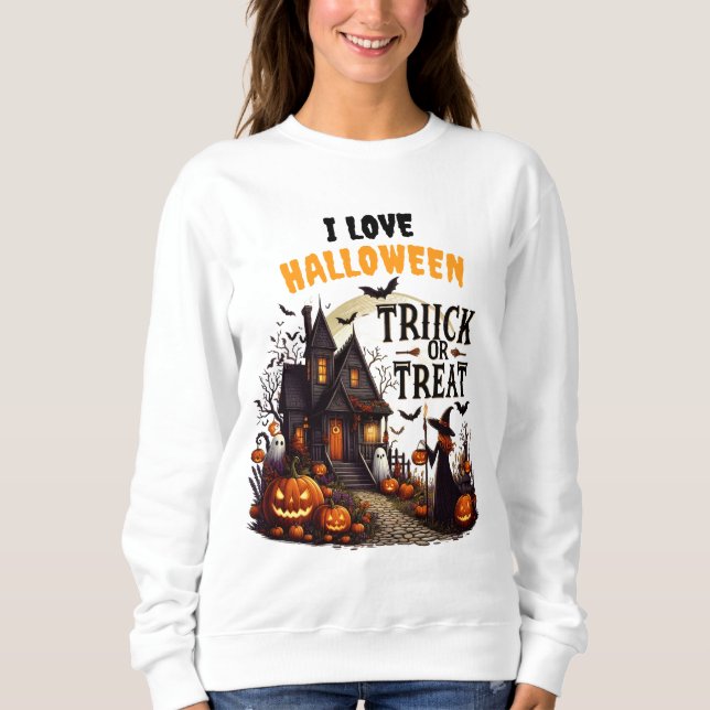 Sudadera Camino de casa embrujado lleno de calabazas y fant (Anverso)