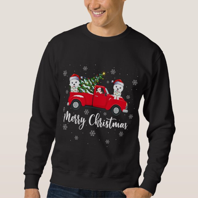 Sudadera Camión de árbol de Navidad de Santa Riding Samoyed (Anverso)