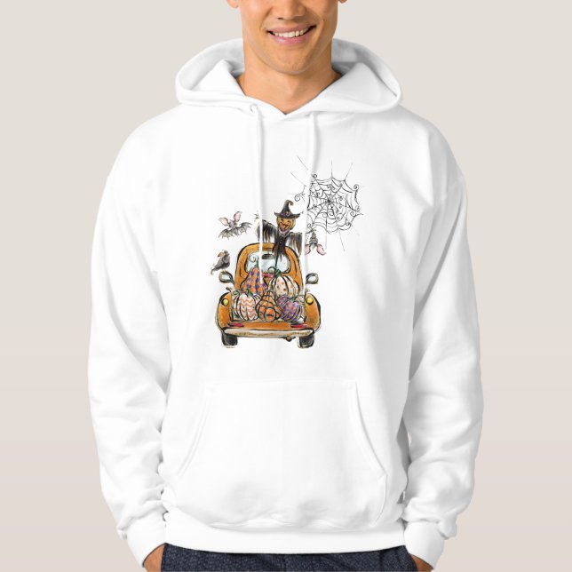 Sudadera Camión de parche de calabaza de otoño con pájaro e (Anverso)