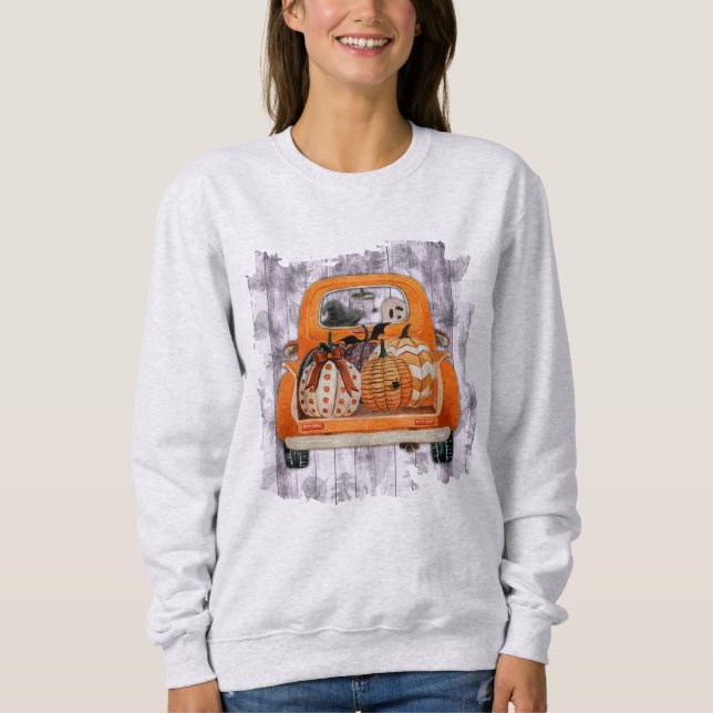 Sudadera Camión de recolección de naranja de Halloween con  (Anverso)