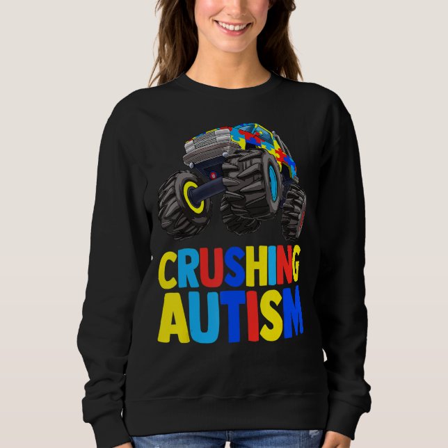 Sudadera Camión monstruo aplastando autismo australiano con (Anverso)