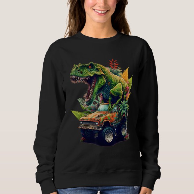 Sudadera Camión Monstruo de Dinosaurio, carro de ciclismo T (Anverso)