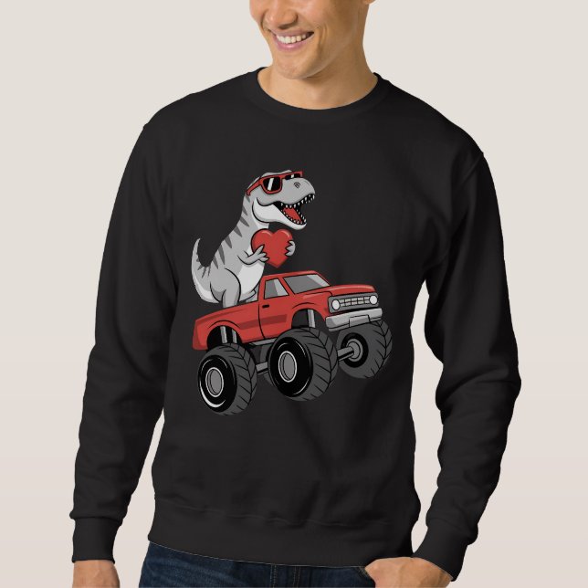Sudadera Camión Monstruo Montando Dinosaurio T Rex Día de S (Anverso)
