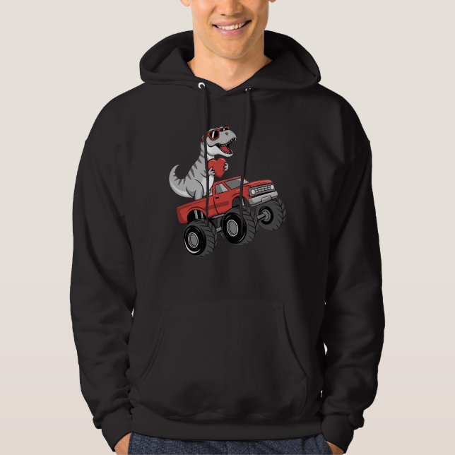 Sudadera Camión Monstruo Montando Dinosaurio T Rex Día de S (Anverso)