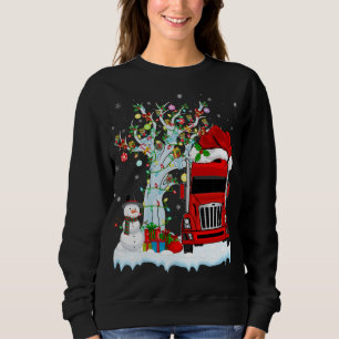 Sudadera Camión Rojo Árbol de Navidad Encender Santa Hat Re
