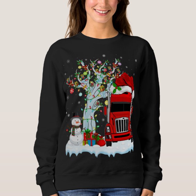 Sudadera Camión Rojo Árbol de Navidad Encender Santa Hat Re (Anverso)