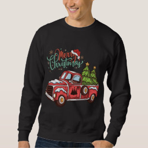 Sudadera Camión rojo de árbol de Navidad vintage divertido