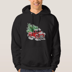 Sudadera Camión rojo de granja de época con árbol de navida