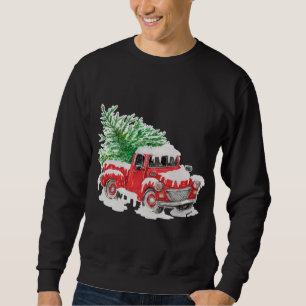 Sudadera Camión rojo de granja de época con árbol de navida