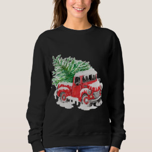 Sudadera Camión rojo de granja de época con árbol de navida