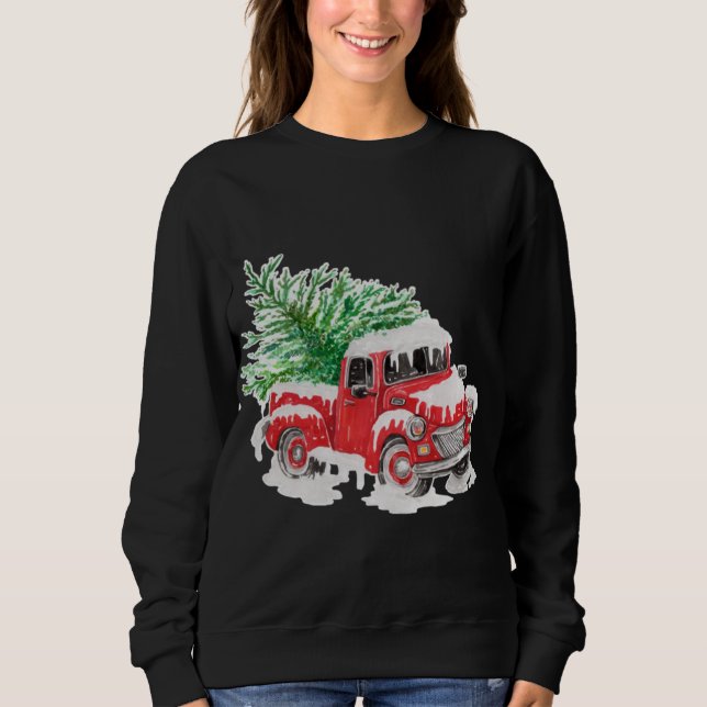 Sudadera Camión rojo de granja de época con árbol de navida (Anverso)