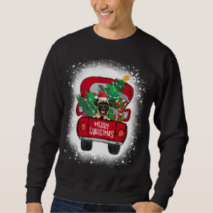 Sudadera Camión rojo de pug lindo Feliz Navidad blanqueado