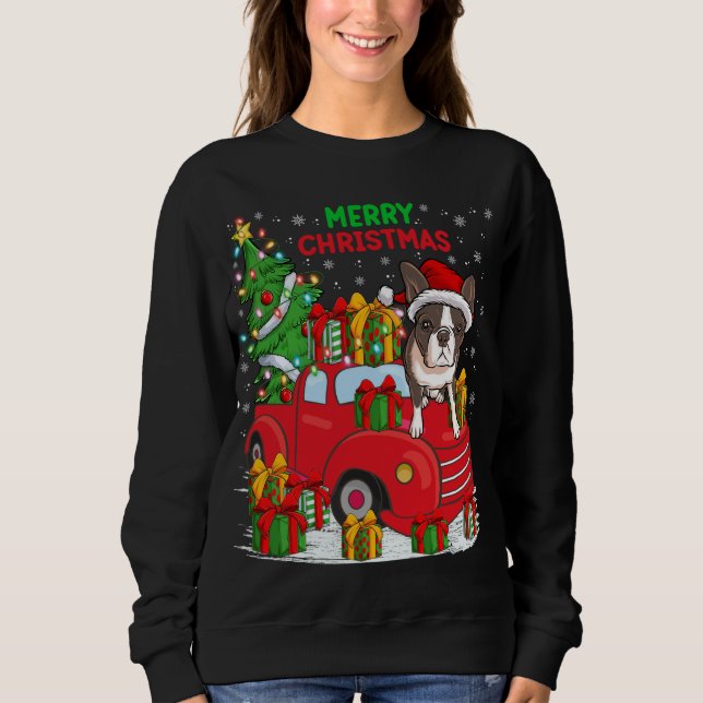 Sudadera Camión Rojo del árbol de navidad iluminando el per (Anverso)