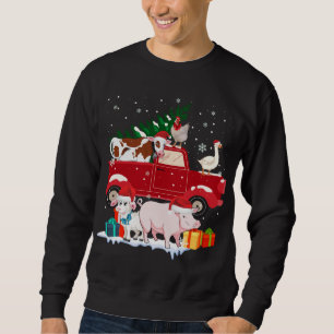 Sudadera Camión Rojo Feliz Navidad Animales Ama Granja