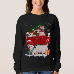 Sudadera Camión Rojo Feliz Navidad Animales Ama Granja