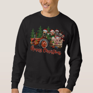 Sudadera Camión Rojo Granja Tractor Animales Cow Cerdo Merr