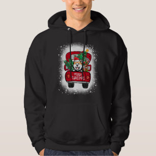 Sudadera Camión rojo lindo akita Feliz Navidad blanqueado
