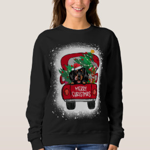 Sudadera Camión rojo lindo Dachshund Feliz Navidad blanquea