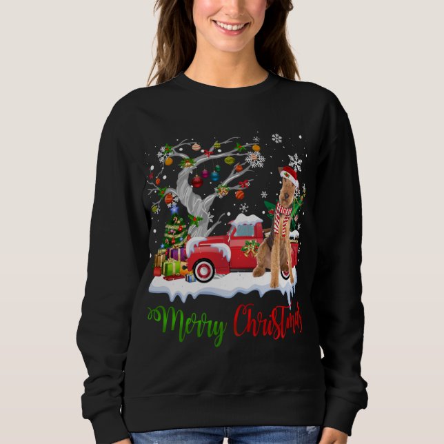 Sudadera Camión Rojo Merry Christmas Tree Airedale Terrier  (Anverso)