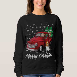 Sudadera Camión Rojo Merry Christmas Tree Basset Hound Chri