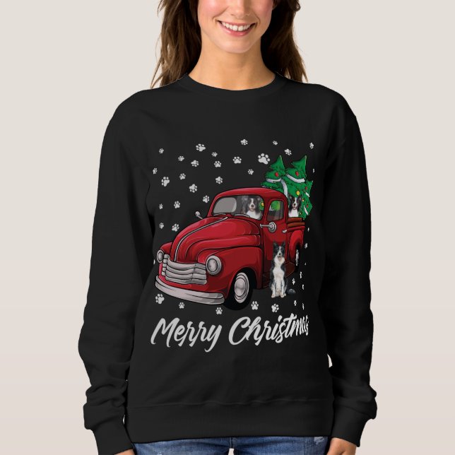 Sudadera Camión Rojo Merry Christmas Tree Border Collie Chr (Anverso)