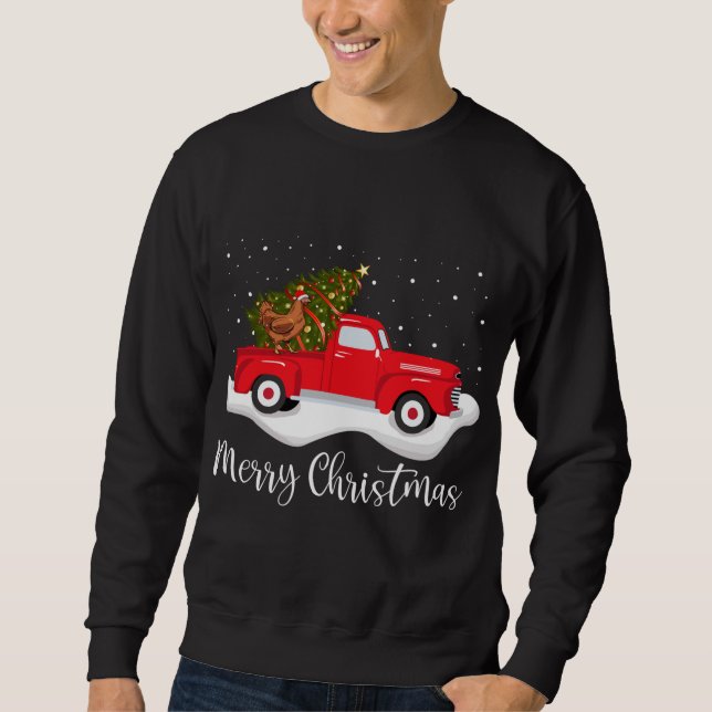Sudadera Camión Rojo Merry Christmas Tree Chicken Navidades (Anverso)