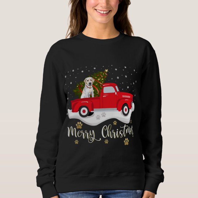 Sudadera Camión Rojo Merry Christmas Tree Labrador Retrieve (Anverso)