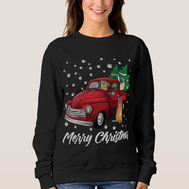 Sudadera Camión rojo Merry Christmas Tree perro pastor alem (Anverso)