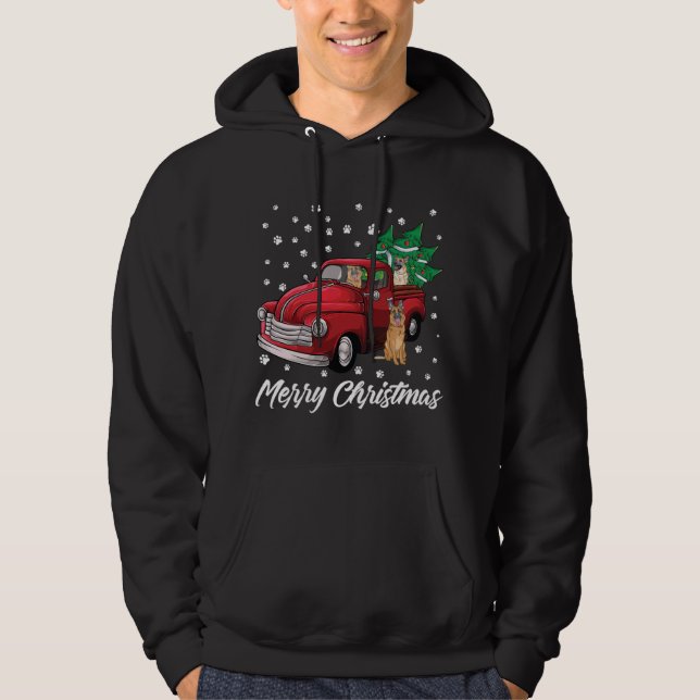 Sudadera Camión rojo Merry Christmas Tree perro pastor alem (Anverso)