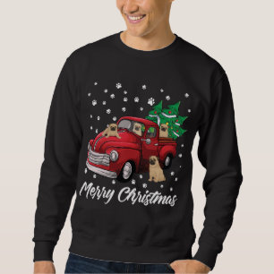 Sudadera Camión Rojo Merry Christmas Tree Pug Dog Navidades
