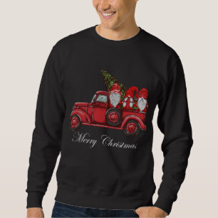 Sudadera Camión Rojo Vintage Con Tres Gnomes Feliz Christma