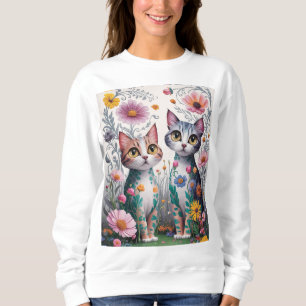 Sudadera Camisas de diseño de flor de gatitos cortos