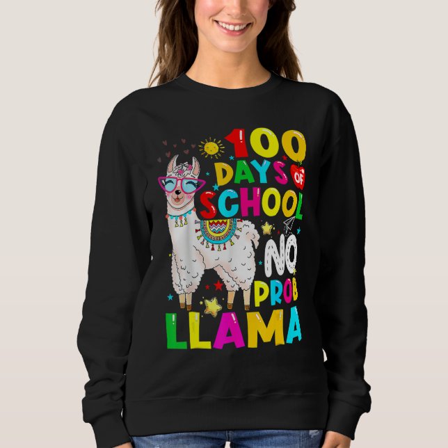 Sudadera Camiseta 100 Días De Escuela No Probllama Llama 10 (Anverso)
