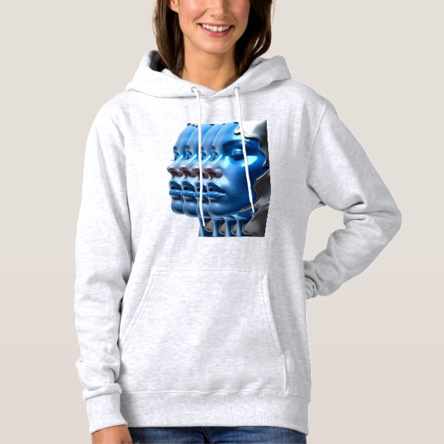 Sudadera Camiseta Arte de Ilusión de Múltiples Rostros Azul (Anverso)