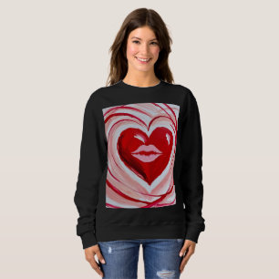 Sudadera Camiseta artística de corazón y labios rojos román
