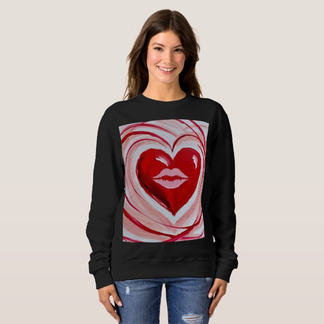 Sudadera Camiseta artística de corazón y labios rojos román (Anverso completo)