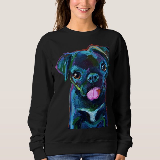 Sudadera Camiseta clásica de Camiseta de PUG NEGRO CUTE 624 (Anverso)