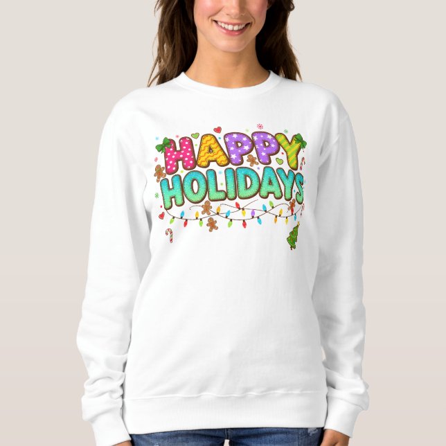 Sudadera "Camiseta Colorida de Felices Fiestas" (Anverso)