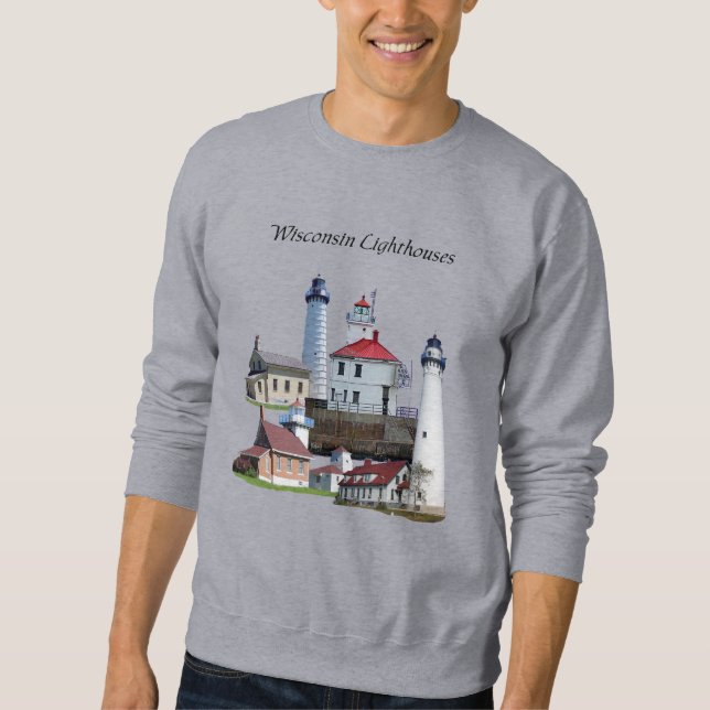 Sudadera Camiseta con letra negra de faro de Wisconsin (Anverso)